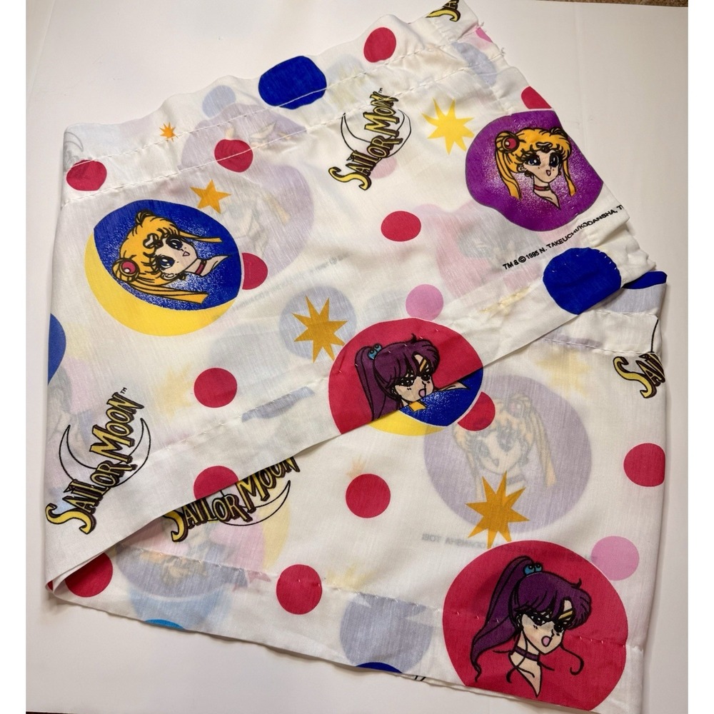 VTG Sailor Moon Window Valance 84" x 15" Pocket Rod White Polka Dot Stars EUC